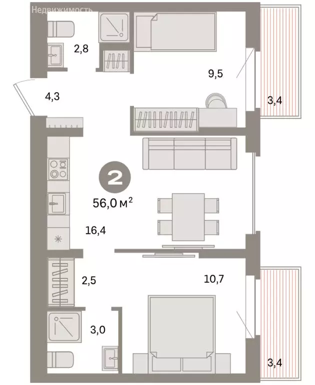 2-комнатная квартира: Екатеринбург, жилой район Сортировочный, ... - Фото 2