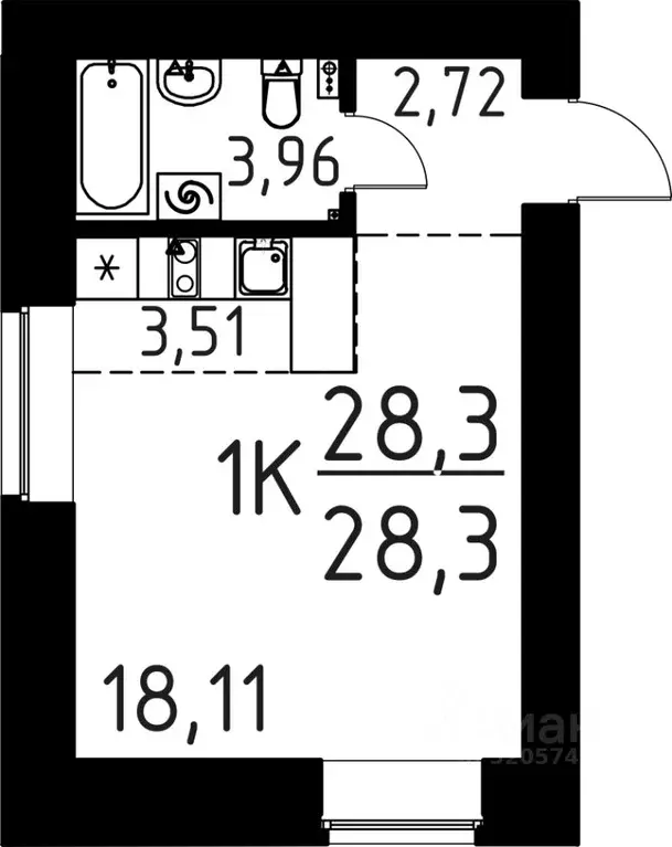 1-к кв. Томская область, Томск ул. Вершинина, 58к1 (28.3 м) - Фото 0
