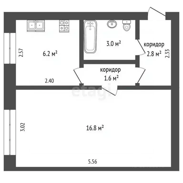 1-к кв. Белгородская область, Белгород Народный бул., 41 (31.0 м) - Фото 2