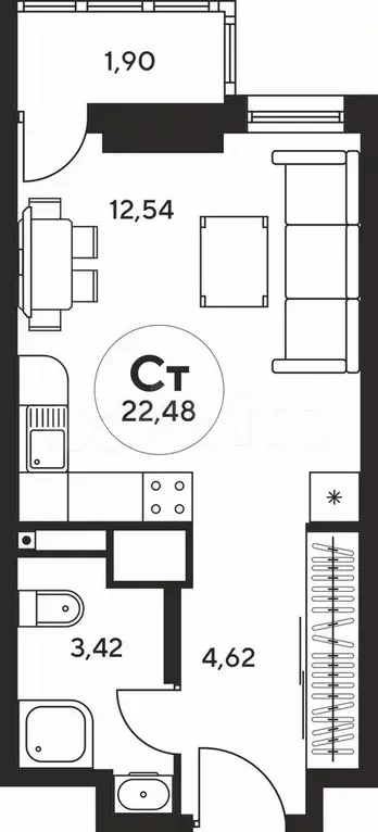 Квартира-студия, 22,5 м, 19/25 эт. - Фото 1
