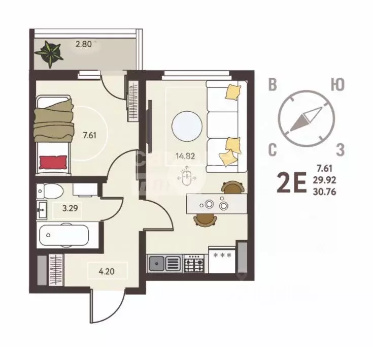 1-к кв. Липецкая область, Липецк ул. Перова (30.76 м) - Фото 1