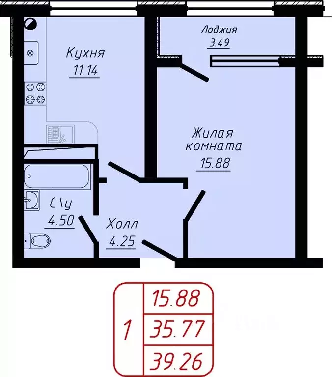 1-к кв. Ставропольский край, Кисловодск ул. 40 лет Октября, 37Б (39.26 ... - Фото 0