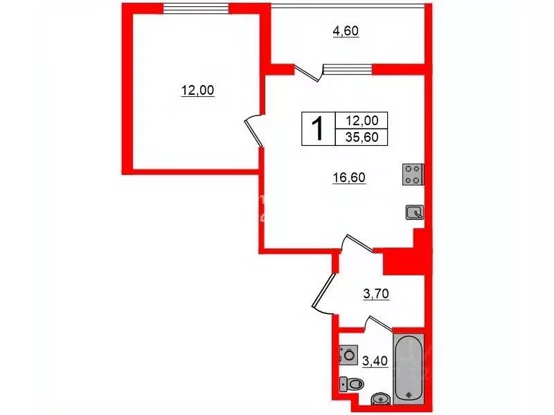 1-к кв. Санкт-Петербург ул. Дыбенко, 5к6 (35.6 м) - Фото 1