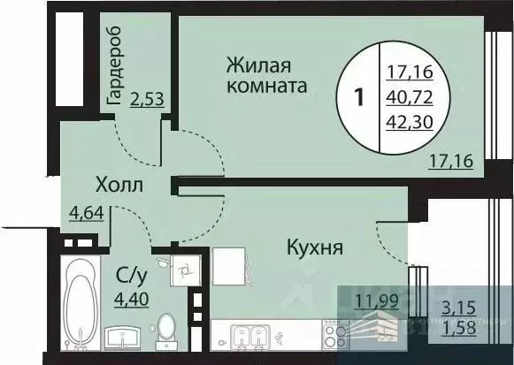 1-к кв. Воронежская область, Воронеж Московский просп., 138 (41.8 м) - Фото 0