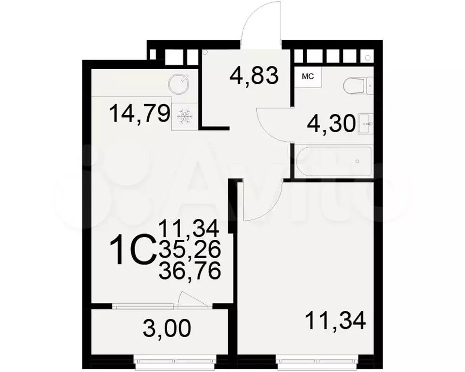 1-к. квартира, 36,8 м, 17/17 эт. - Фото 0