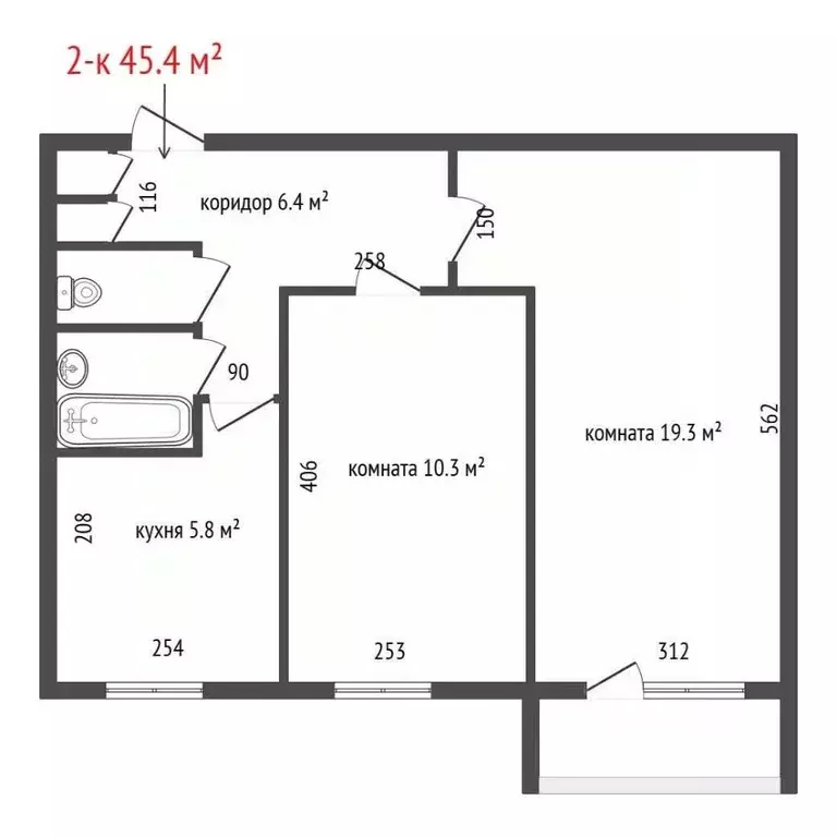 2-к кв. Свердловская область, Екатеринбург ул. Красных Борцов, 6 (45.4 ... - Фото 2