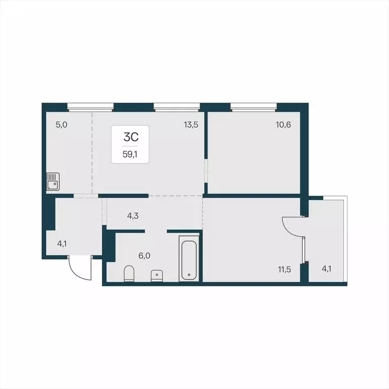 3-комнатная квартира: Новосибирск, квартал на Игарской (59.1 м) - Фото 1