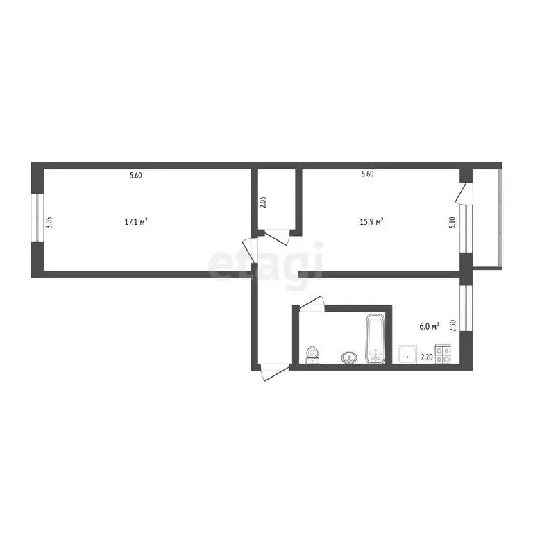 2-комнатная квартира: Тюмень, Одесская улица, 26 (44.6 м) - Фото 1
