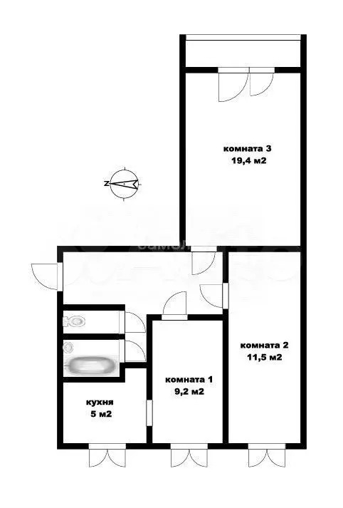 3-к. квартира, 58,5 м, 5/5 эт. - Фото 1