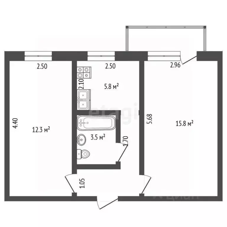 2-к кв. Омская область, Омск ул. 24-я Северная, 208 (44.2 м) - Фото 1