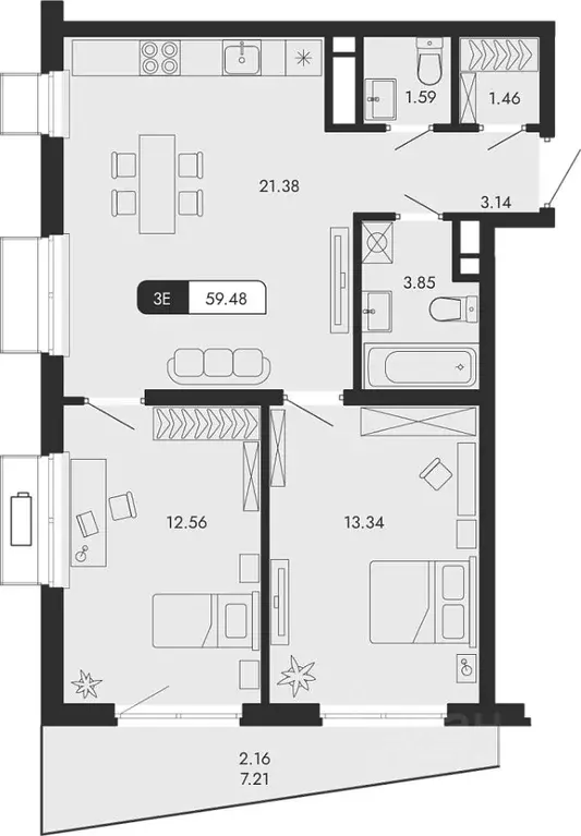 3-к кв. Крым, Алушта  (59.48 м) - Фото 0
