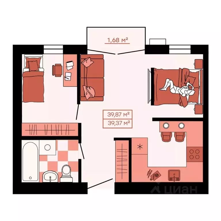 2-к кв. Приморский край, Владивосток Главная ул. (39.87 м) - Фото 1