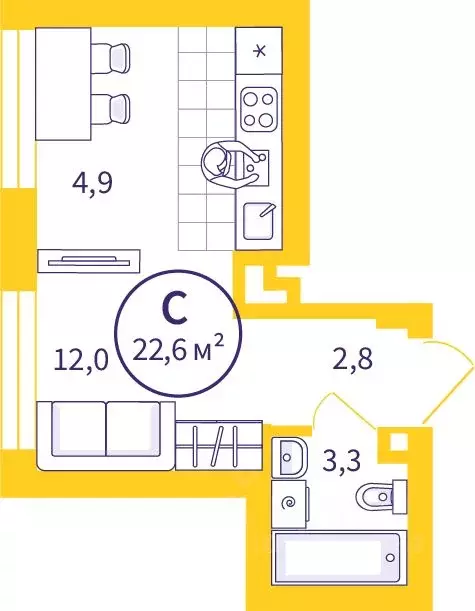 Студия Свердловская область, Екатеринбург ул. Репина, 111 (22.64 м) - Фото 0