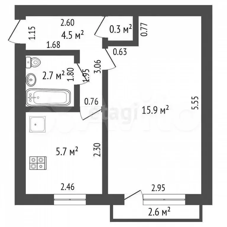1-к. квартира, 29,1 м, 2/5 эт. - Фото 0