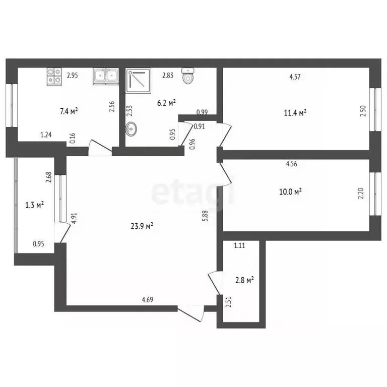 3-к кв. Забайкальский край, Чита ул. Бутина, 107 (61.7 м) - Фото 2