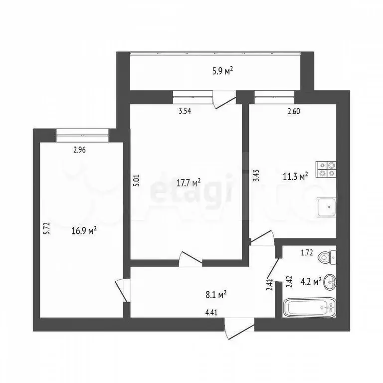 2-к. квартира, 58 м, 14/14 эт. - Фото 0