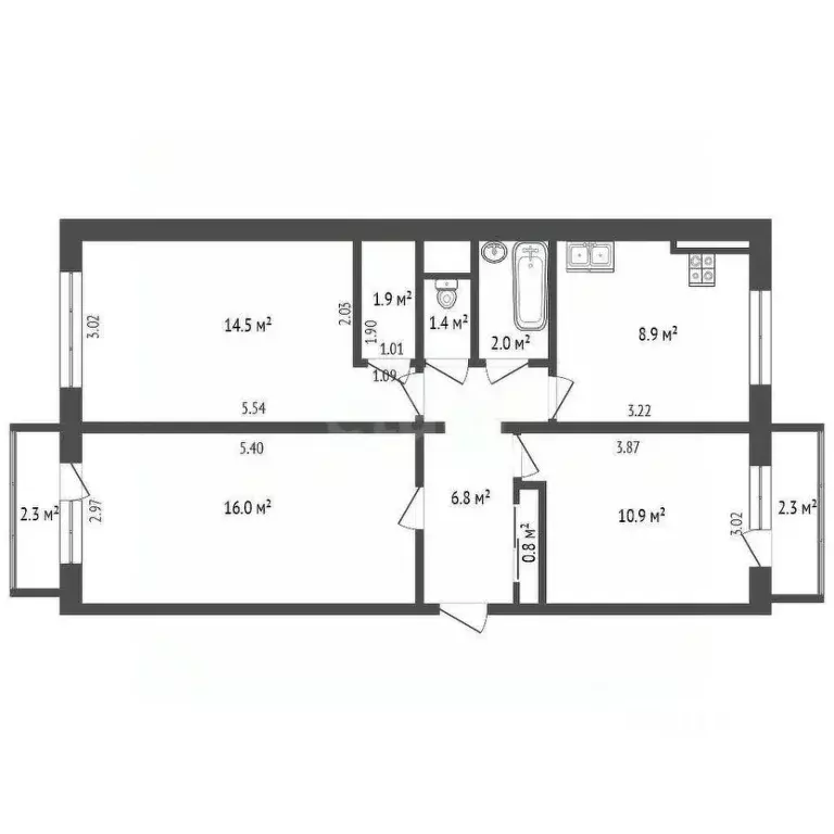 3-к кв. Калужская область, Калуга Больничная ул., 15 (63.2 м) - Фото 1