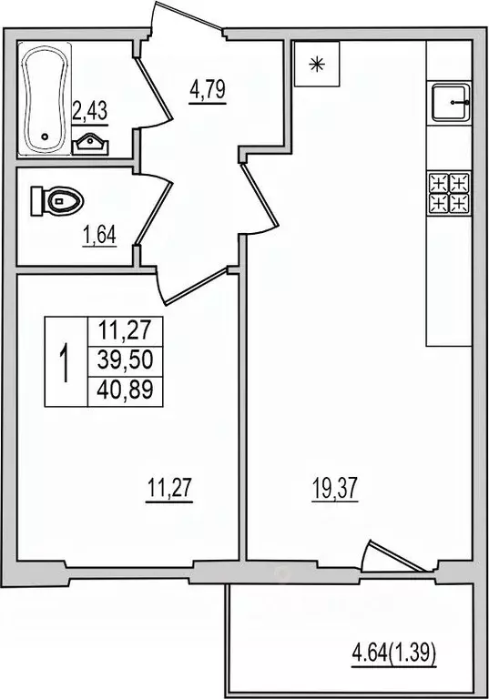 1-к кв. Псковская область, Псков Рижский просп., 94Г (40.89 м) - Фото 1