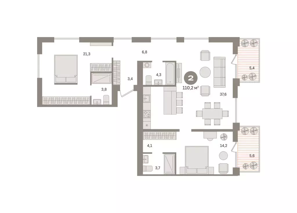 2-комнатная квартира: Новосибирский район, рабочий посёлок Краснообск, ... - Фото 2