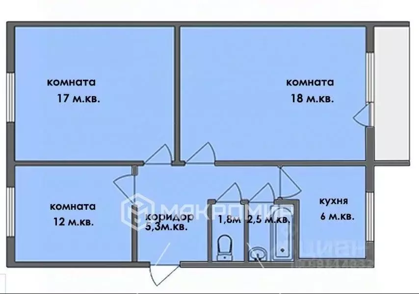 3-к кв. Челябинская область, Челябинск Гражданская ул., 10А (59.4 м) - Фото 2