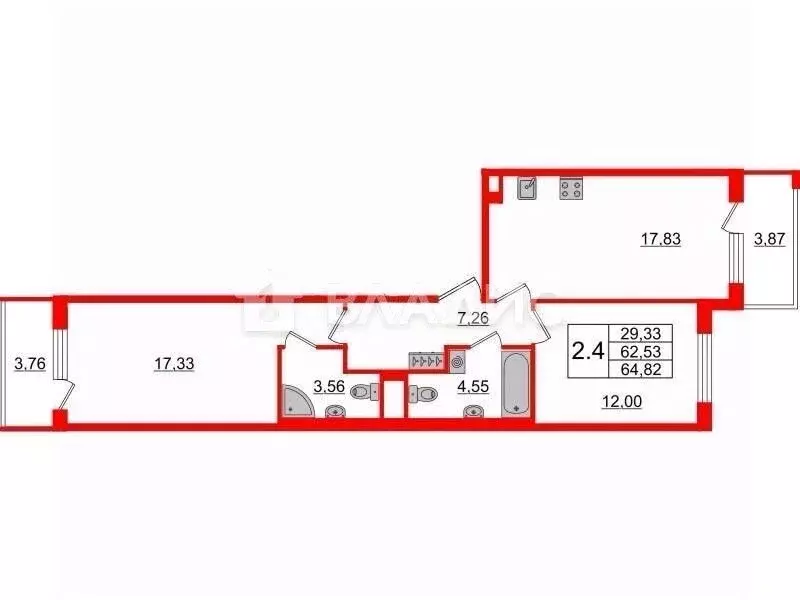2-к кв. Санкт-Петербург ул. Ивана Куликова, 12 (60.8 м) - Фото 0