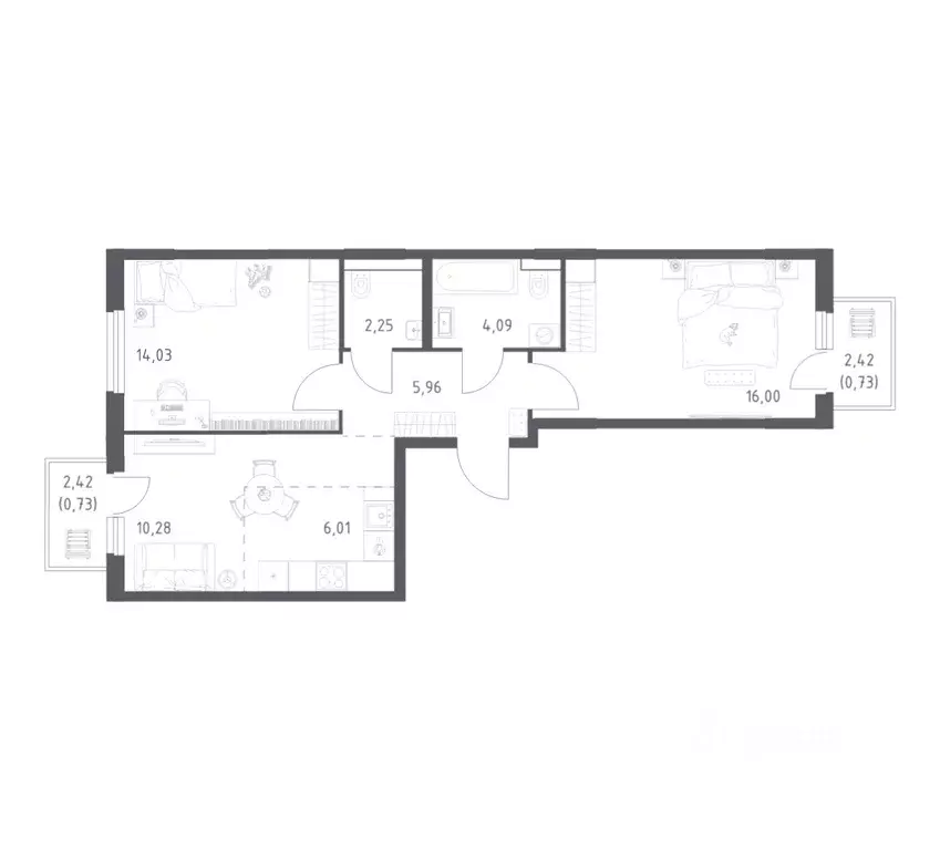 2-к кв. Башкортостан, Уфа ул. Минигали Губайдуллина, 8к9 (60.08 м) - Фото 1