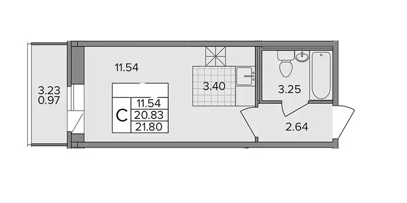 Квартира-студия: деревня Новое Девяткино, Лесная улица, 19 (21.8 м) - Фото 1