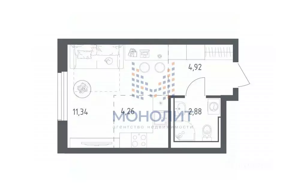 Студия Москва ул. Любучанская, 2к1 (23.4 м) - Фото 2