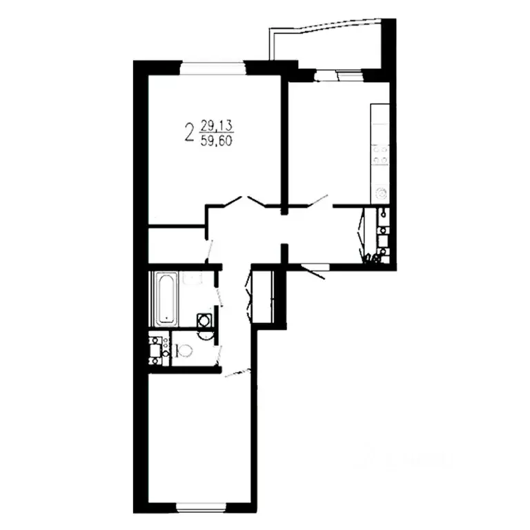 2-к кв. Тульская область, Тула ул. Хворостухина, 11А (60.0 м) - Фото 2