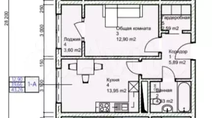 Своб. планировка, 43,3 м, 25/27 эт. - Фото 0