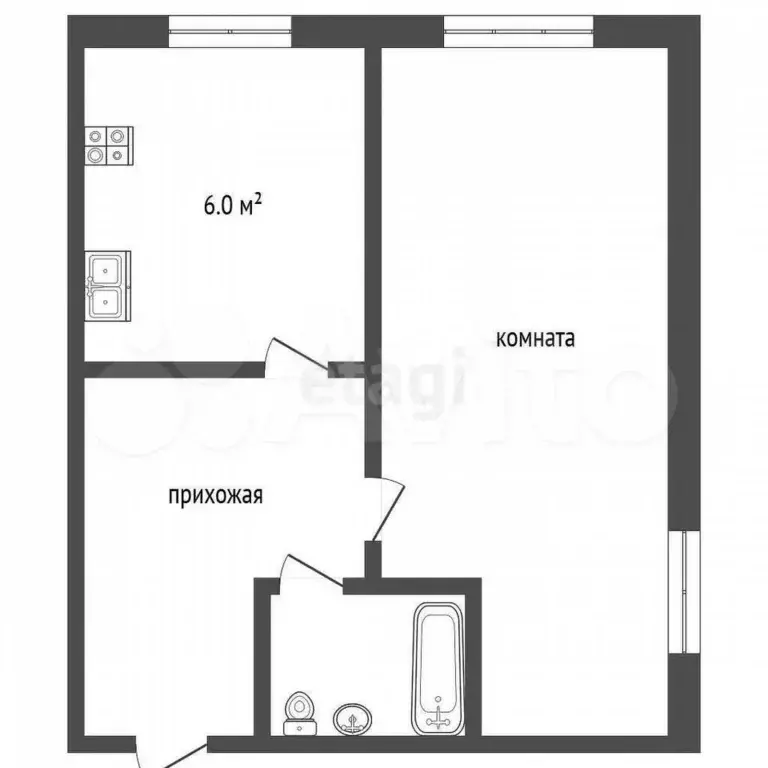 1-к. квартира, 27,2 м, 1/5 эт. - Фото 1