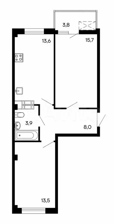 2-к. квартира, 58,5 м, 5/9 эт. - Фото 0