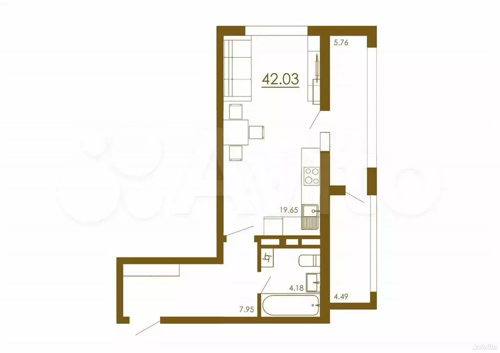 Квартира-студия, 42 м, 13/13 эт. - Фото 1