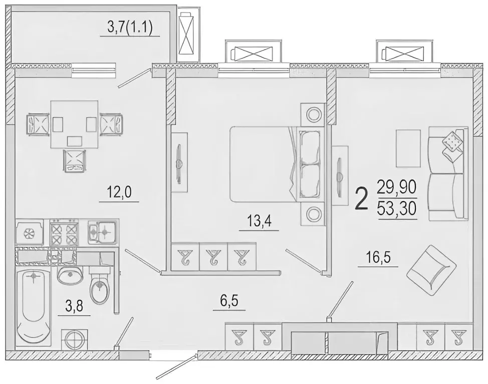 2-к кв. Краснодарский край, Краснодар ул. Даниила Смоляна, 65 (52.0 м) - Фото 1