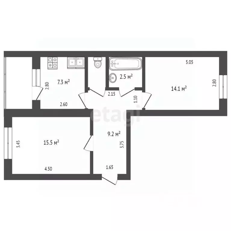2-к кв. Хабаровский край, Хабаровск Ангарская ул., 13 (47.1 м) - Фото 2