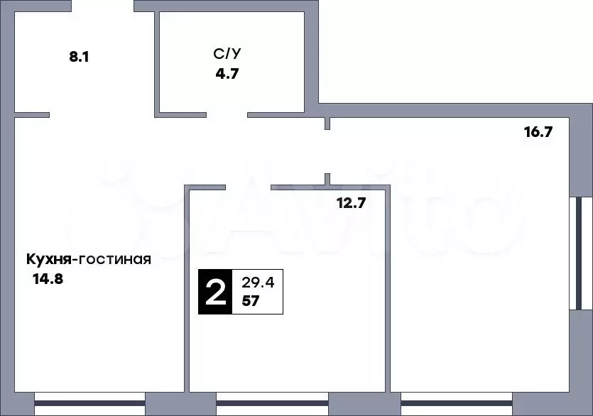 2-к. квартира, 57 м, 3/19 эт. - Фото 0