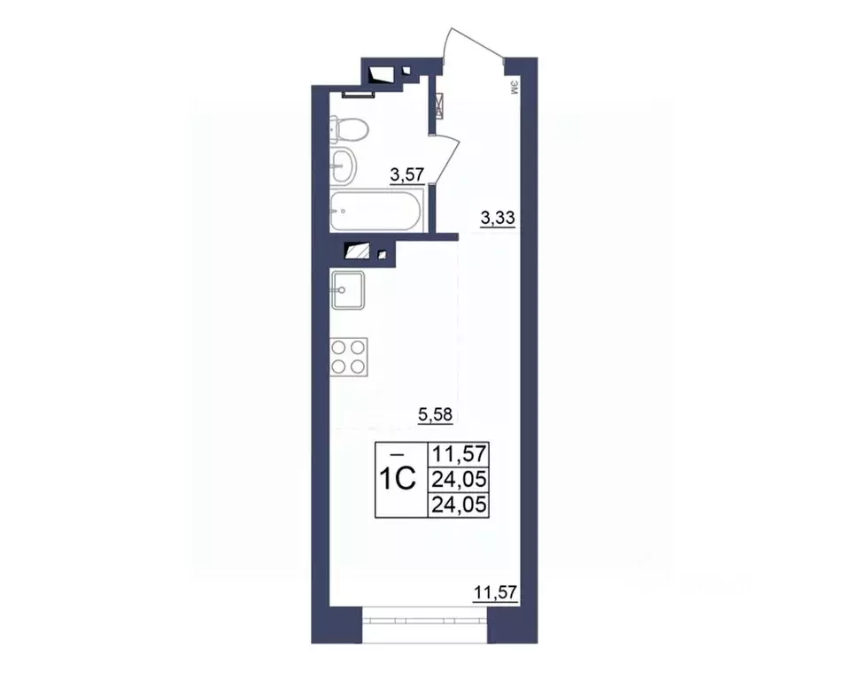 Студия Башкортостан, Уфа Космос жилой комплекс, лит1 (24.05 м) - Фото 1
