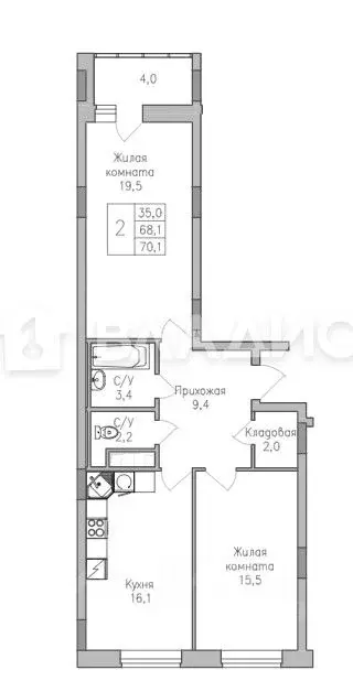 2-к кв. Воронежская область, Воронеж Поколение жилой комплекс (70.1 м) - Фото 0