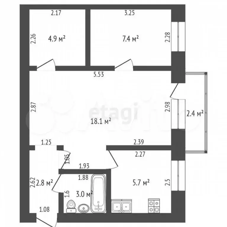 2-к. квартира, 41,9 м, 3/4 эт. - Фото 0
