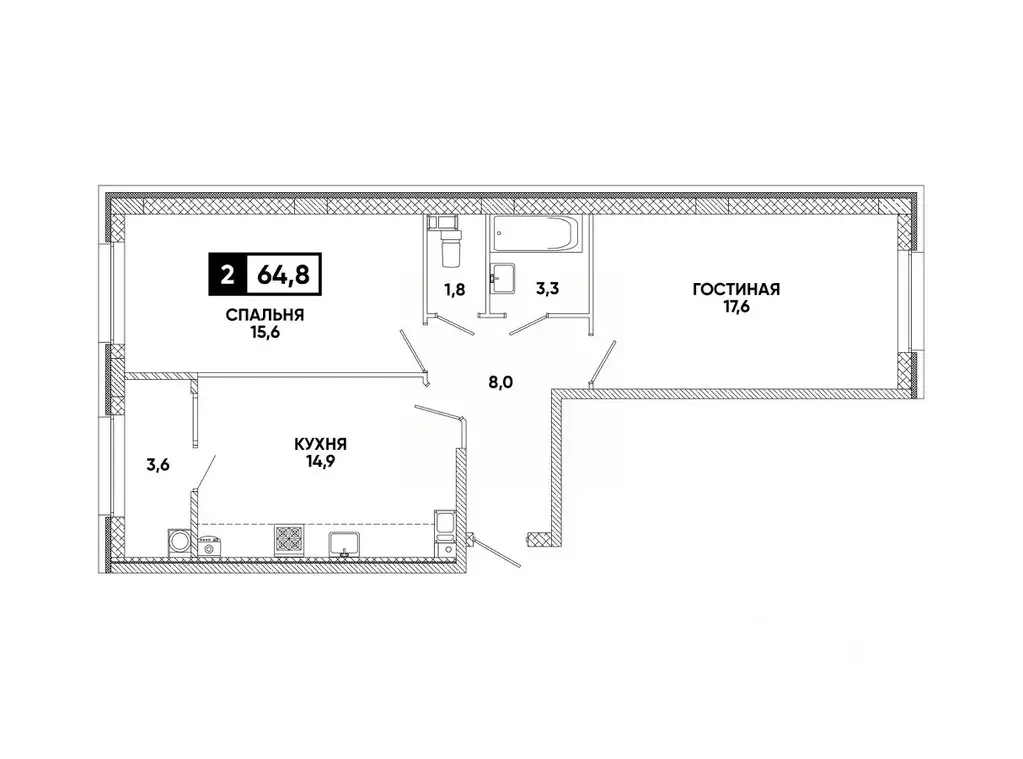2-к кв. Ставропольский край, Ставрополь ул. Андрея Голуба, 12к8 (64.8 ... - Фото 1