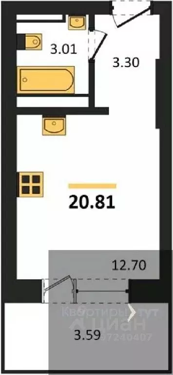 Студия Воронежская область, Воронеж Транспортная ул., 58 (20.81 м) - Фото 1