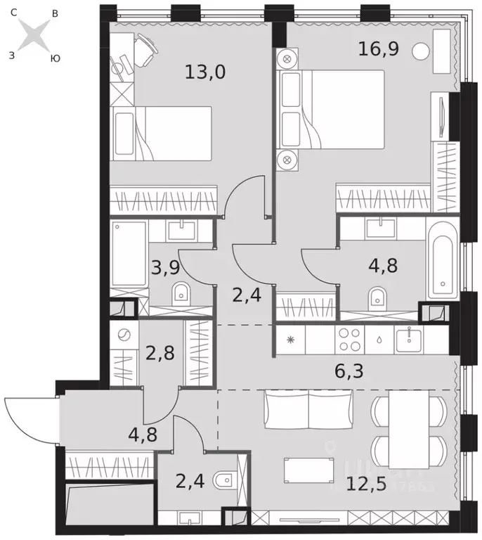 2-к кв. Москва Сидней Сити жилой комплекс, к5/1 (69.8 м) - Фото 2
