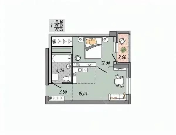 1-к кв. Свердловская область, Екатеринбург ул. Печатников (37.05 м) - Фото 1