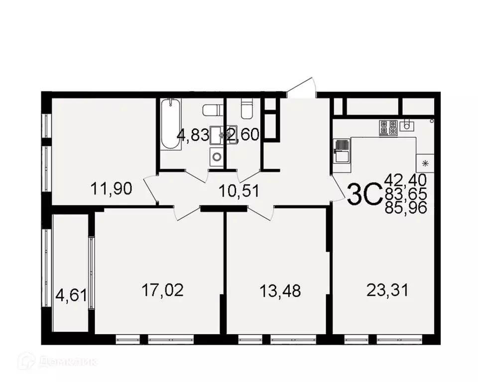 3-комнатная квартира: Рязань, Льговская улица, 10 (85.96 м) - Фото 0