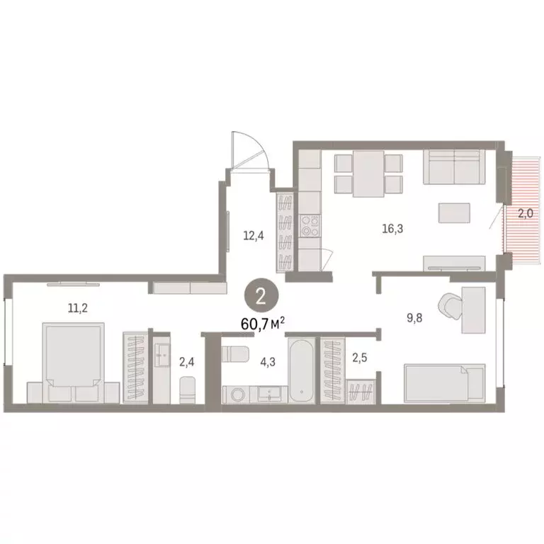 2-комнатная квартира: Екатеринбург, микрорайон Академический, 19-й ... - Фото 2