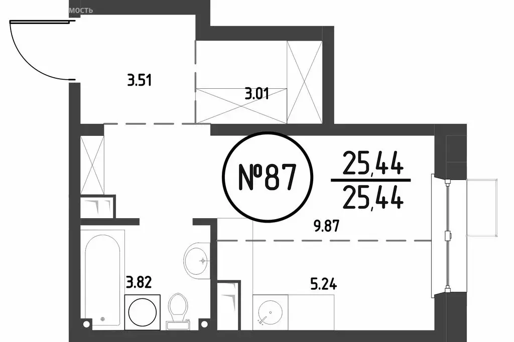 1-комнатная квартира: Иркутск, ЖК Макс (25.45 м) - Фото 0
