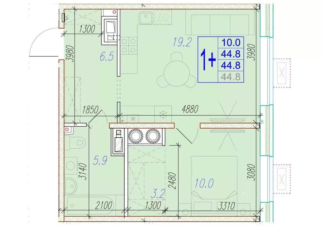 1-к кв. Астраханская область, Астрахань ул. Трофимова, 10 (44.8 м) - Фото 1