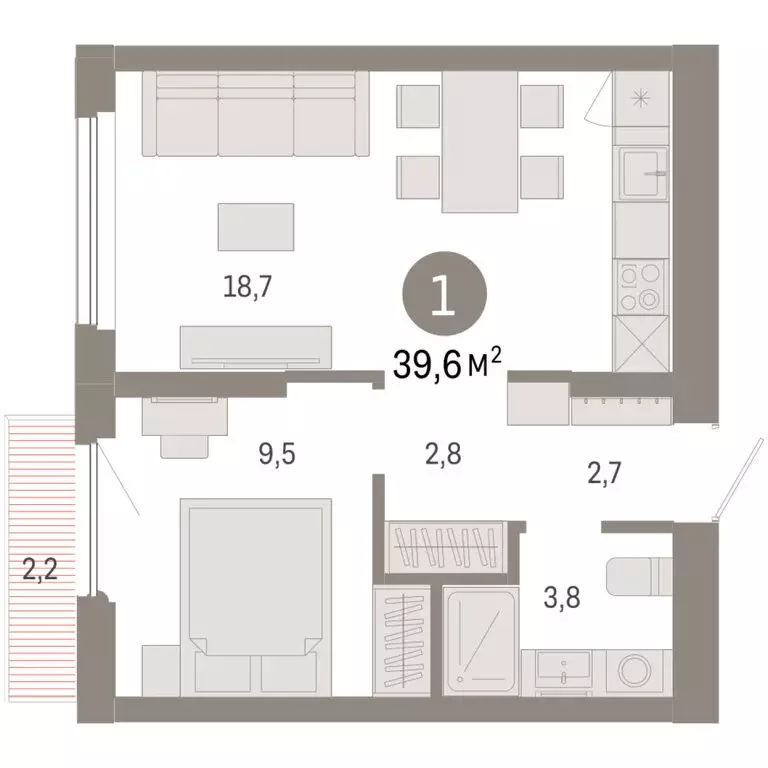 1-комнатная квартира: Новосибирский район, рабочий посёлок Краснообск, ... - Фото 2