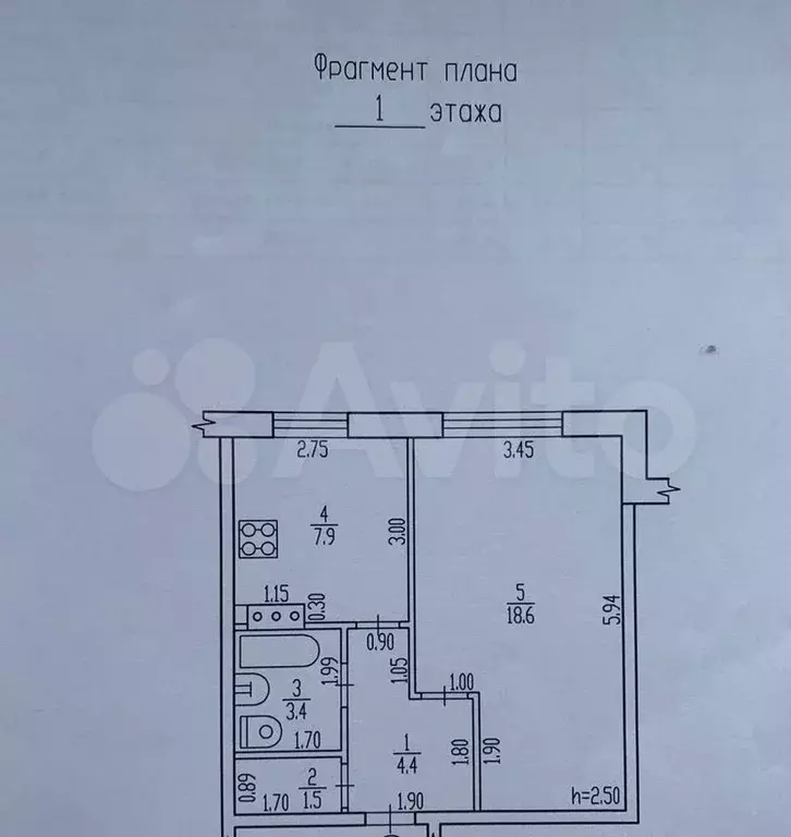 1-к. квартира, 36 м, 1/5 эт. - Фото 0