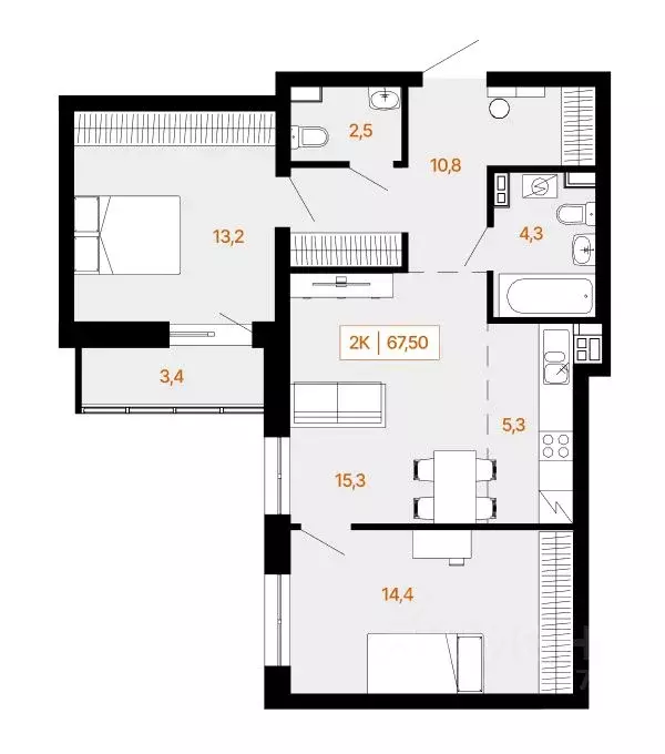 2-к кв. Ханты-Мансийский АО, Ханты-Мансийск Самаровская ул., 2А (67.5 ... - Фото 0